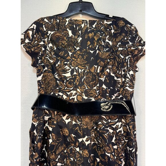 Talbots Petites Stretch Floral Print Dress Size 2 Black & Brown Belted - Picture 8 of 8